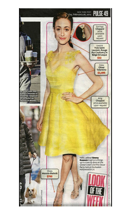 Magazine page of a woman wearing a yellow dress