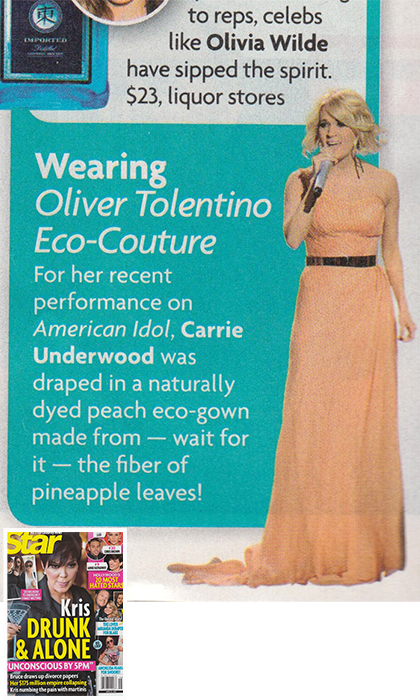Magazine article with a woman in a peach gown