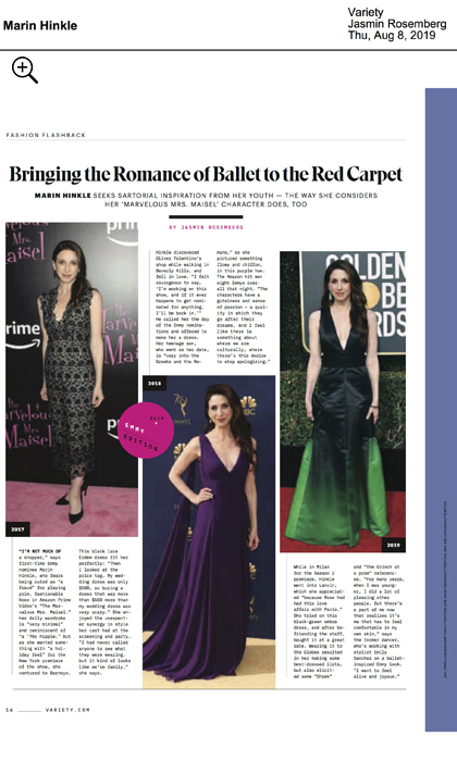 Magazine page of an actress in different gowns