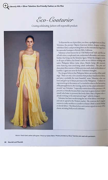 Magazine page with a woman in a yellow gown