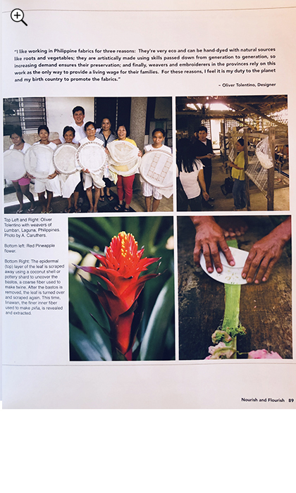 Magazine page with an article on the production of fabric made from pineapple leaves