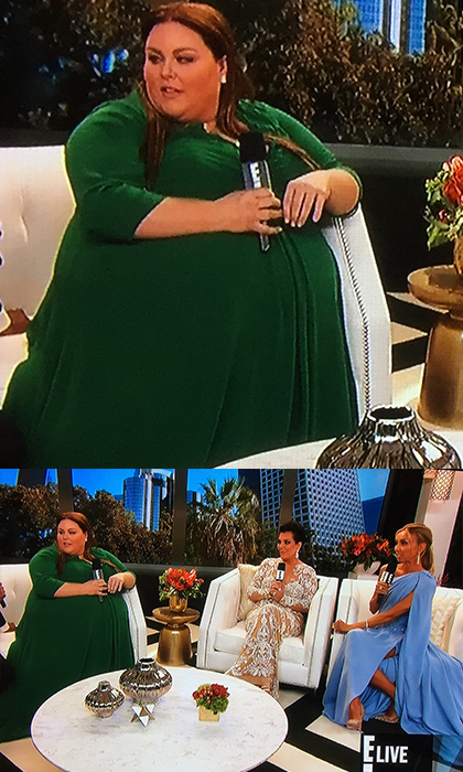 TV screen grab of an interview. 3 women in gowns sitting down